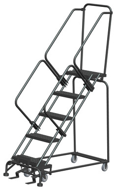 50 Degree Slope Walk Down Ladders, 5 Step, 24 In Wide Base, 14 in Deep Top Step, Serrated Tread