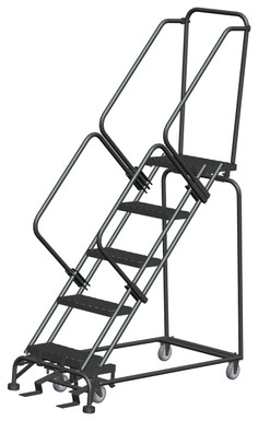 50 Degree Slope Walk Down Ladders, 5 Step, 24 In Wide Base, 14 in Deep Top Step, Expanded Metal Tread