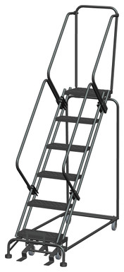 50 Degree Slope Walk Down Ladders, 6 Step, 24 In Wide Base, 14 in Deep Top Step, Perforated Tread