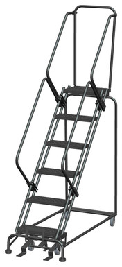 50 Degree Slope Walk Down Ladders, 6 Step, 24 In Wide Base, 14 in Deep Top Step, Perforated Tread, Setup