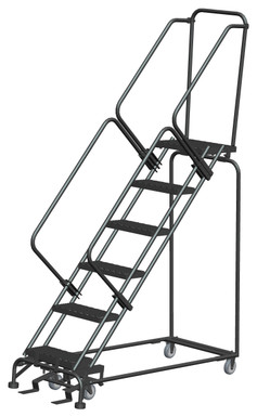 50 Degree Slope Walk Down Ladders, 6 Step, 24 In Wide Base, 14 in Deep Top Step, Expanded Metal Tread