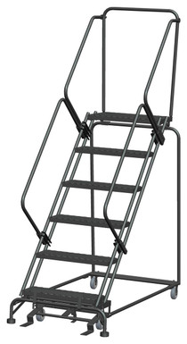 50 Degree Slope Walk Down Ladders, 6 Step, 32 In Wide Base, 14 in Deep Top Step, Expanded Metal Tread, Setup