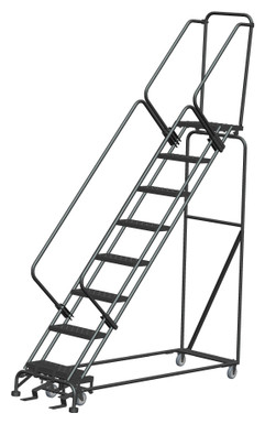 50 Degree Slope Walk Down Ladders, 8 Step, 24 In Wide Base, 14 in Deep Top Step, Perforated Tread