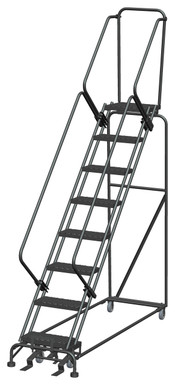 50 Degree Slope Walk Down Ladders, 8 Step, 24 In Wide Base, 14 in Deep Top Step, Expanded Metal Tread