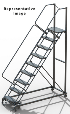50 Degree Slope Walk Down Ladders, 8 Step, 32 In Wide Base, 14 in Deep Top Step, Perforated Tread, Rear Exit