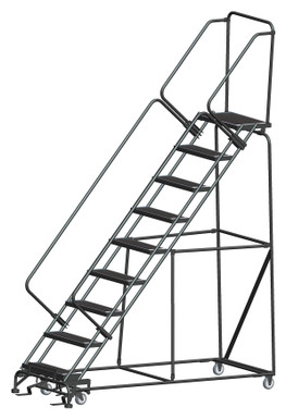 50 Degree Slope Walk Down Ladders, 9 Step, 32 In Wide Base, 14 in Deep Top Step, Abrasive Mat Tread