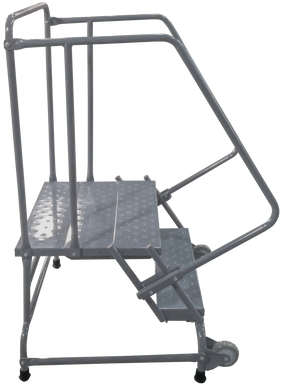 Tilt & Roll Ladders, 2 Step, 30 in Wide Base, 21 in Deep Top Step, Serrated Tread