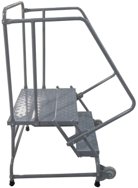 Tilt & Roll Ladders, 2 Step, 30 in Wide Base, 21 in Deep Top Step, Perforated Tread, Setup