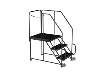 Tilt & Roll Ladders, 3 Step, 30 in Wide Base, 21 in Deep Top Step, Perforated Tread, Left Exit