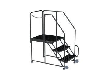 Tilt & Roll Ladders, 3 Step, 30 in Wide Base, 21 in Deep Top Step, Perforated Tread, Left Exit