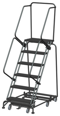 Weight Actuated All Directional Ladders, Weight Actuated, All Directional, 6 Step, 32 In Wide Base, 14 in Deep Top Step, Serrated Tread
