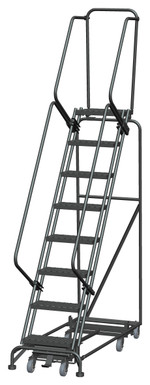 Weight Actuated All Directional Ladders, Weight Actuated, All Directional, 8 Step, 24 In Wide Base, 14 in Deep Top Step, Expanded Metal Tread, Setup