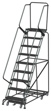 Weight Actuated All Directional Ladders, Weight Actuated, All Directional, 9 Step, 32 In Wide Base, 14 in Deep Top Step, Expanded Metal Tread, Setup