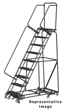 Weight Actuated All Directional Ladders, Weight Actuated, All Directional, 9 Step, 32 In Wide Base, 21 in Deep Top Step, Expanded Metal Tread, Setup