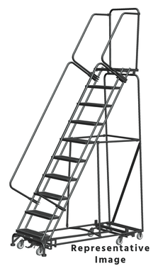 Weight Actuated All Directional Ladders, Weight Actuated, All Directional, 10 Step, 32 In Wide Base, 21 in Deep Top Step, Serrated Tread