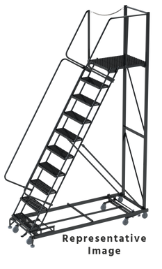 Weight Actuated All Directional 50 Degree Slope Walk Down Ladders, Weight Actuated, All Directional, 10 Step, 32 In Wide Base, 28 in Deep Top Step, Expanded Metal Tread, Left Exit