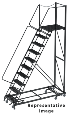 Weight Actuated All Directional 50 Degree Slope Walk Down Ladders, Weight Actuated, All Directional, 10 Step, 32 In Wide Base, 28 in Deep Top Step, Expanded Metal Tread, Left Exit