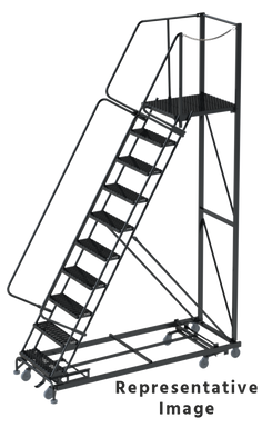 Weight Actuated All Directional 50 Degree Slope Walk Down Ladders, Weight Actuated, All Directional, 10 Step, 32 In Wide Base, 28 in Deep Top Step, Expanded Metal Tread, Right Exit