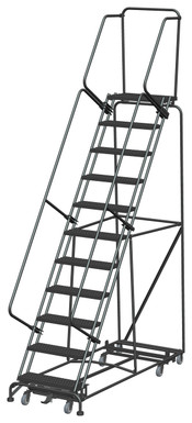 Weight Actuated All Directional Ladders, Weight Actuated, All Directional, 11 Step, 32 In Wide Base, 14 in Deep Top Step, Serrated Tread