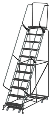 Weight Actuated All Directional Ladders, Weight Actuated, All Directional, 11 Step, 32 In Wide Base, 14 in Deep Top Step, Expanded Metal Tread