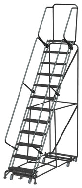 Weight Actuated All Directional Ladders, Weight Actuated, All Directional, 12 Step, 32 In Wide Base, 14 in Deep Top Step, Expanded Metal Tread