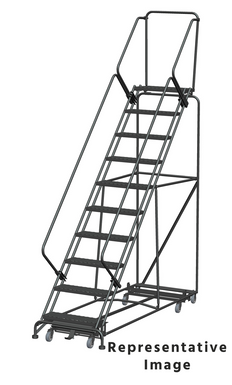 Weight Actuated All Directional 50 Degree Slope Walk Down Ladders, Weight Actuated, All Directional, 50° Incline, 10 Step, 32 In Wide Base, 21 in Deep Top Step, Expanded Metal Tread, Setup