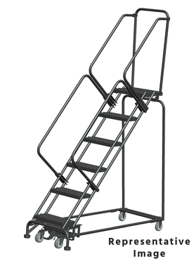 Weight Actuated 50 Degree Slope Walk Down Ladders, Weight Actuated, 50° Incline, 6 Step, 32 In Wide Base, 21 in Deep Top Step, Abrasive Mat Tread