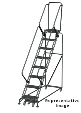 Weight Actuated 50 Degree Slope Walk Down Ladders, Weight Actuated, 50° Incline, 8 Step, 32 In Wide Base, 28 in Deep Top Step, Abrasive Mat Tread, Setup