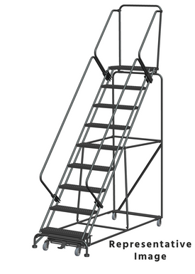 Weight Actuated 50 Degree Slope Walk Down Ladders, Weight Actuated, 50° Incline, 9 Step, 32 In Wide Base, 14 in Deep Top Step, Serrated Tread