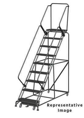 Weight Actuated 50 Degree Slope Walk Down Ladders, Weight Actuated, 50° Incline, 9 Step, 32 In Wide Base, 14 in Deep Top Step, Expanded Metal Tread