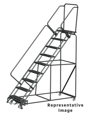 Weight Actuated 50 Degree Slope Walk Down Ladders, Weight Actuated, 50° Incline, 9 Step, 32 In Wide Base, 21 in Deep Top Step, Abrasive Mat Tread, Setup