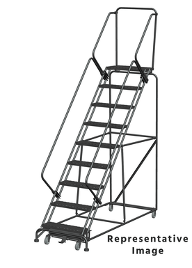 Weight Actuated 50 Degree Slope Walk Down Ladders, Weight Actuated, 50° Incline, 9 Step, 32 In Wide Base, 21 in Deep Top Step, Expanded Metal Tread