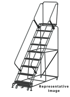 Weight Actuated 50 Degree Slope Walk Down Ladders, Weight Actuated, 50° Incline, 9 Step, 32 In Wide Base, 28 in Deep Top Step, Serrated Tread
