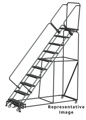 Weight Actuated 50 Degree Slope Walk Down Ladders, Weight Actuated, 50° Incline, 10 Step, 32 In Wide Base, 14 in Deep Top Step, Serrated Tread