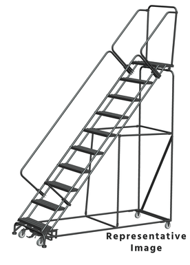 Weight Actuated 50 Degree Slope Walk Down Ladders, Weight Actuated, 50° Incline, 10 Step, 32 In Wide Base, 14 in Deep Top Step, Serrated Tread, Setup