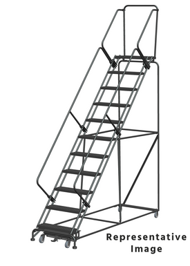 Weight Actuated 50 Degree Slope Walk Down Ladders, Weight Actuated, 50° Incline, 11 Step, 32 In Wide Base, 14 in Deep Top Step, Serrated Tread, Setup