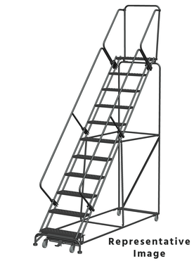Weight Actuated 50 Degree Slope Walk Down Ladders, Weight Actuated, 50° Incline, 11 Step, 32 In Wide Base, 14 in Deep Top Step, Perforated Tread, Setup