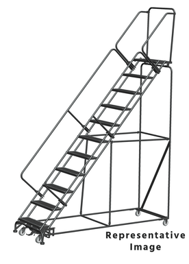 Weight Actuated 50 Degree Slope Walk Down Ladders, Weight Actuated, 50° Incline, 11 Step, 32 In Wide Base, 21 in Deep Top Step, Abrasive Mat Tread