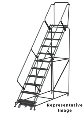 Weight Actuated 50 Degree Slope Walk Down Ladders, Weight Actuated, 50° Incline, 12 Step, 32 In Wide Base, 14 in Deep Top Step, Perforated Tread
