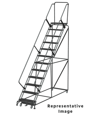 Weight Actuated 50 Degree Slope Walk Down Ladders, Weight Actuated, 50° Incline, 12 Step, 32 In Wide Base, 28 in Deep Top Step, Expanded Metal Tread