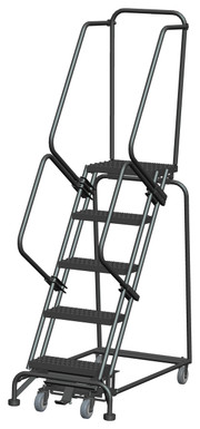 Weight-Actuated Series Ladders, Weight Actuated, 5 Step, 24 In Wide Base, 14 in Deep Top Step, Serrated Tread