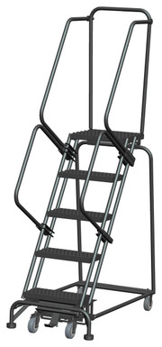 Weight-Actuated Series Ladders, Weight Actuated, 5 Step, 24 In Wide Base, 14 in Deep Top Step, Serrated Tread, Setup