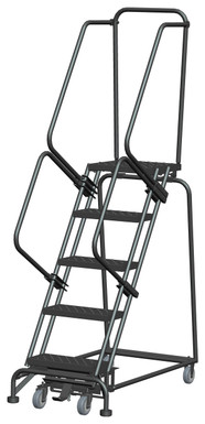 Weight-Actuated Series Ladders, Weight Actuated, 5 Step, 24 In Wide Base, 14 in Deep Top Step, Perforated Tread