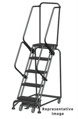 Weight-Actuated Series Ladders, Weight Actuated, 5 Step, 32 In Wide Base, 28 in Deep Top Step, Serrated Tread