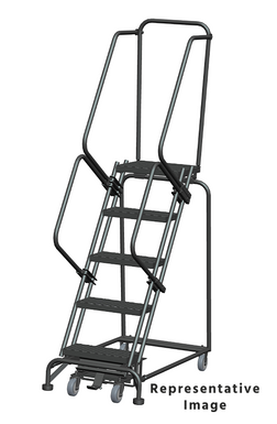 Weight-Actuated Series Ladders, Weight Actuated, 5 Step, 32 In Wide Base, 28 in Deep Top Step, Abrasive Mat Tread, Setup