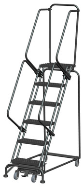 Weight-Actuated Series Ladders, Weight Actuated, 6 Step, 24 In Wide Base, 14 in Deep Top Step, Serrated Tread, Setup