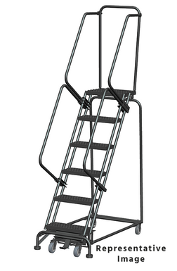Weight-Actuated Series Ladders, Weight Actuated, 6 Step, 24 In Wide Base, 28 in Deep Top Step, Expanded Metal Tread, Setup