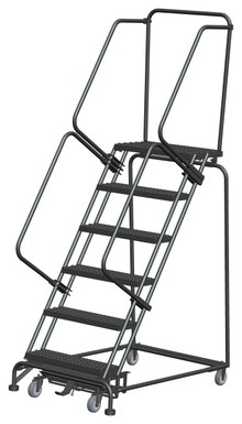 Weight-Actuated Series Ladders, Weight Actuated, 6 Step, 32 In Wide Base, 14 in Deep Top Step, Serrated Tread