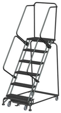 Weight-Actuated Series Ladders, Weight Actuated, 6 Step, 32 In Wide Base, 14 in Deep Top Step, Perforated Tread