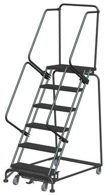 Weight-Actuated Series Ladders, Weight Actuated, 6 Step, 32 In Wide Base, 14 in Deep Top Step, Expanded Metal Tread